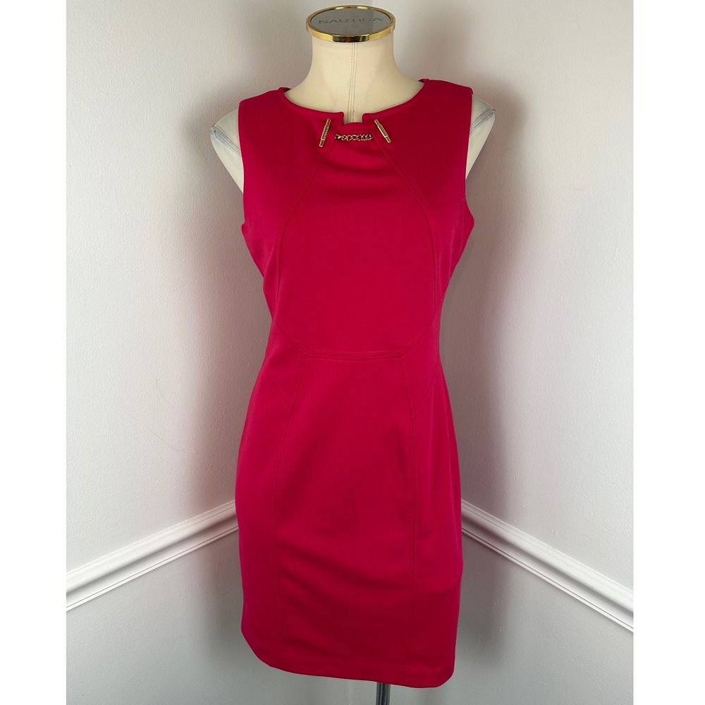IVANKA TRUMP Sleeveless Pink Sheath Dress Gold Chain Hardware | 4